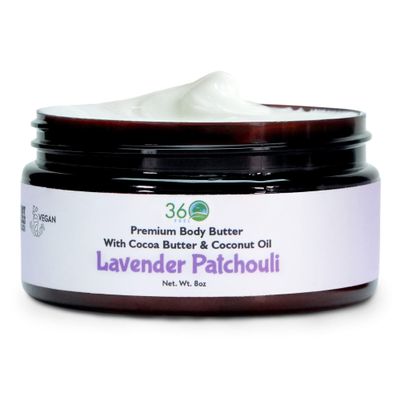 360Feel Lavender Patchouli Body Butter - Nourishing and Hydrating Shea Body Butter with a Gentle Formula - Handmade with Essential Oils - Creamy Formula for Daily Use - Zero Harsh Additives - 8 Ounce