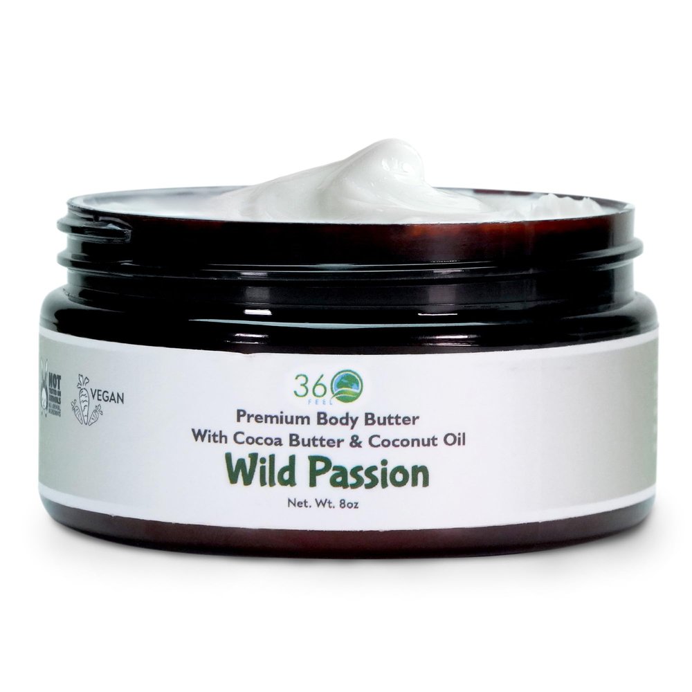 360Feel Wild Passion Body Butter - Nourishing and Hydrating Shea Body Butter with a Gentle Formula - Handmade with Essential Oils - Creamy Formula for Daily Use - Zero Harsh Additives - 8 Ounce