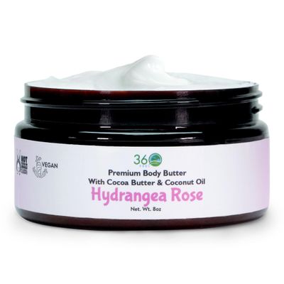 360Feel Hydrangea Rose Body Butter - Nourishing and Hydrating Shea Body Butter with a Gentle Formula - Handmade with Essential Oils - Creamy Formula for Daily Use - Zero Harsh Additives - 8 Ounce