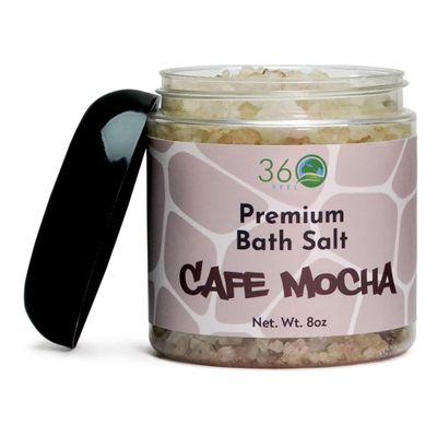 360Feel Cafe Mocha Natural Bath Salt - Rejuvenating Body Scrub for All Skin Types - Detox & Moisturize Sensitive Skin - Use as Facial, Body & Foot Scrub - Vegan & Cruelty-free