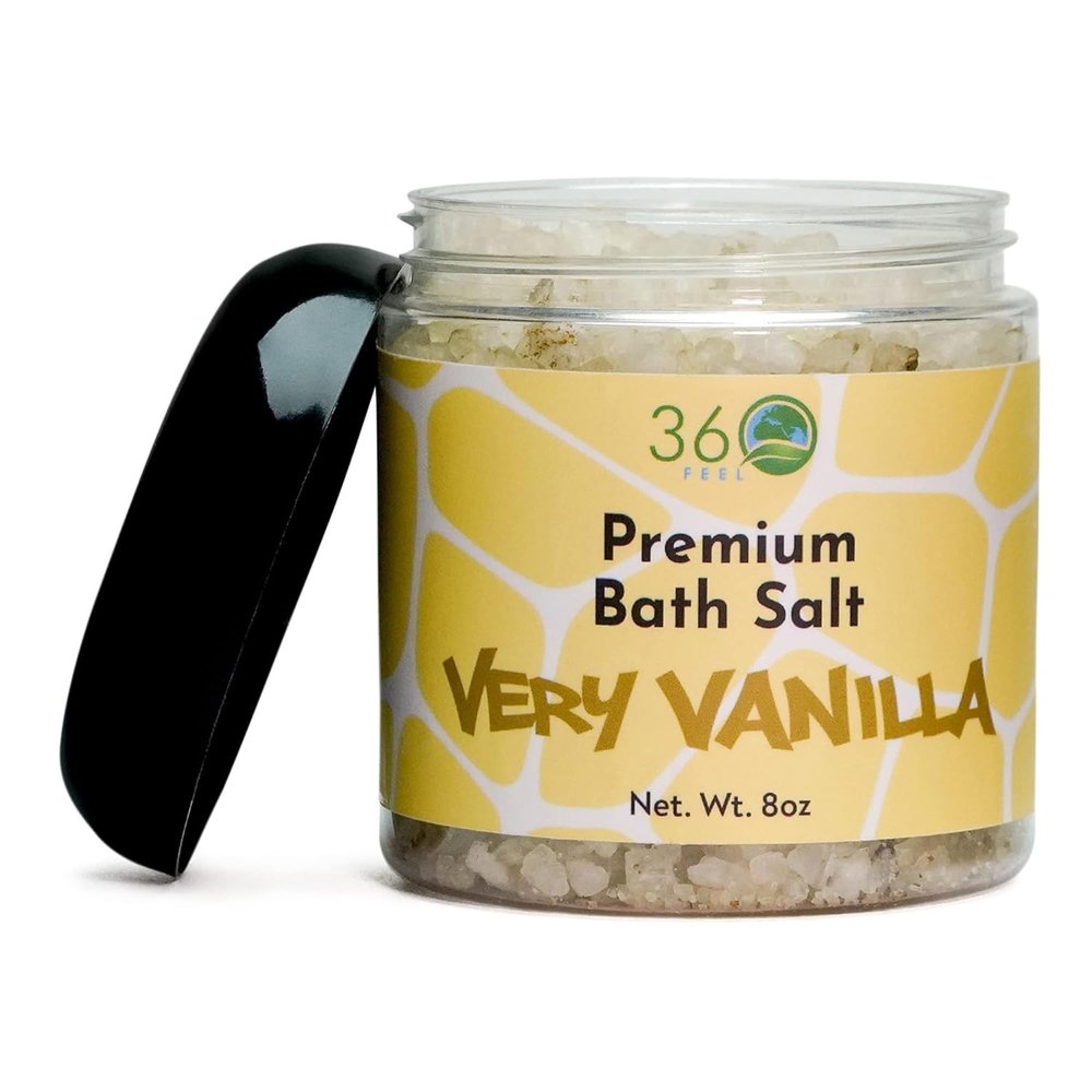 360Feel Very Vanilla Bath Salt for Detoxifying & Nourishing Skin - All-natural & Vegan Body Exfoliator - Bath Soak for Sensitive Skin - Perfect for Facial, Body & Foot Scrubbing