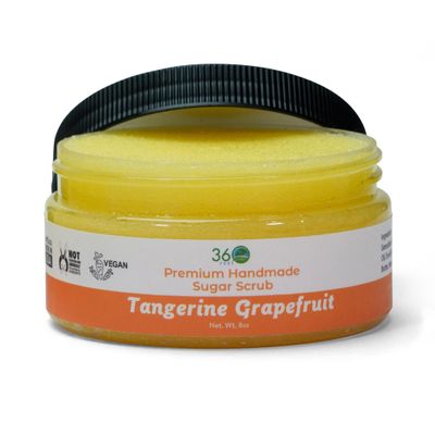 360Feel Tangerine Grapefruit Sugar Body Scrub - Great for Acne Scars Stretch Marks Foot Scrub Great Gifts For Women - 8 Fl Oz, Cream