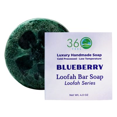360Feel Blueberry Loofah Bar Soap - Get Rid of Dead Skin - Luxury Handmade Soap, Vegan & Cruelty-Free - Cleanse, Nourish, Exfoliate & Scrub - Perfect Pampering Gift!