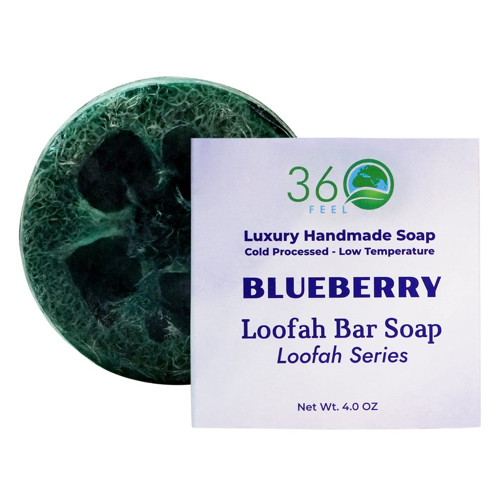 360Feel Blueberry Loofah Bar Soap - Get Rid of Dead Skin - Luxury Handmade Soap, Vegan & Cruelty-Free - Cleanse, Nourish, Exfoliate & Scrub - Perfect Pampering Gift!