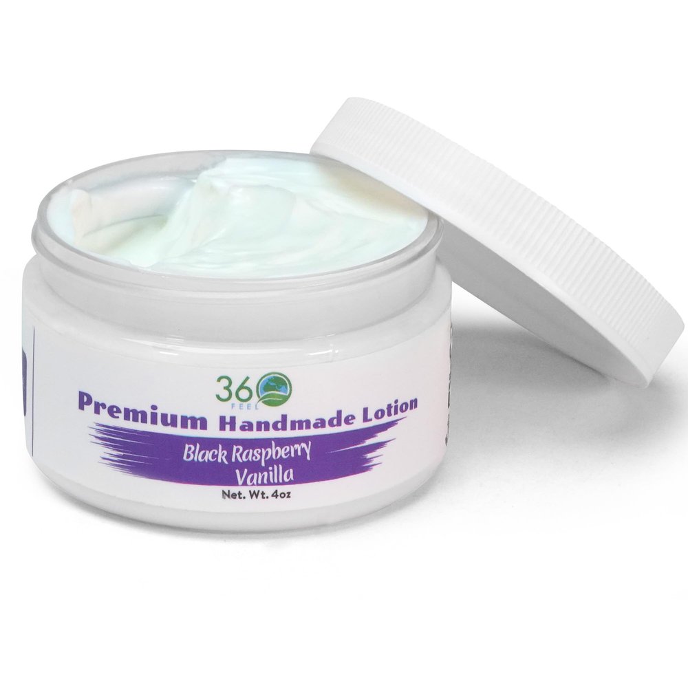 360Feel Black Raspberry Vanilla Lotion - Hydrates with Coconut & Olive Oil, Plant-Based, Non-Greasy, Sensitive Skin, All Day Use