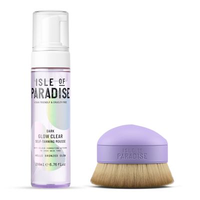 Isle of Paradise Glow Clear Kit - Dark - Clear Tanning Mousse with Kabuki Body Brush - Vegan and Cruelty Free - Color Correcting Actives for Natural Glow - Sunless Tanning Mousse with Blending Brush
