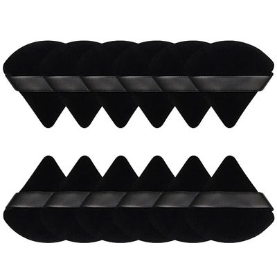 Pimoys 12 Pieces Powder Puff Face Triangle Makeup Sponge for Loose Powder Setting Powder Velour Foundation Blender Sponge Beauty Makeup Tool, Black