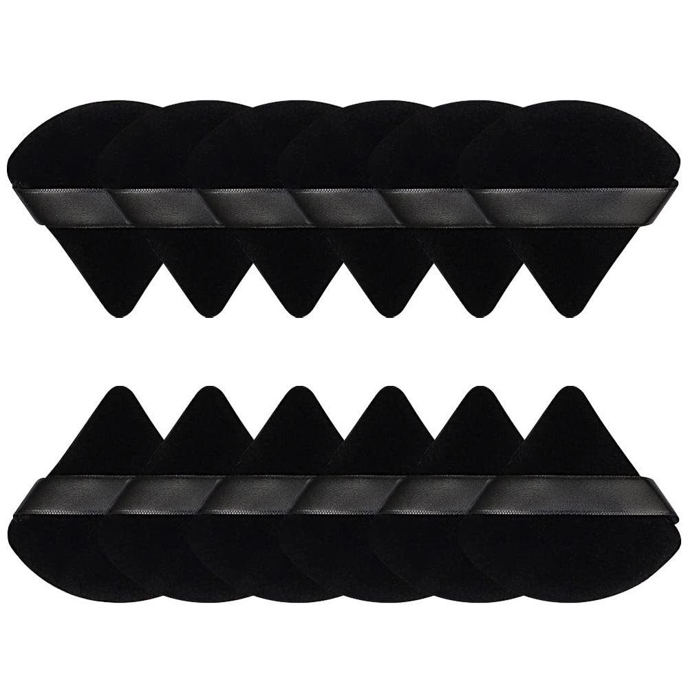 Pimoys 12 Pieces Powder Puff Face Triangle Makeup Sponge for Loose Powder Setting Powder Velour Foundation Blender Sponge Beauty Makeup Tool, Black