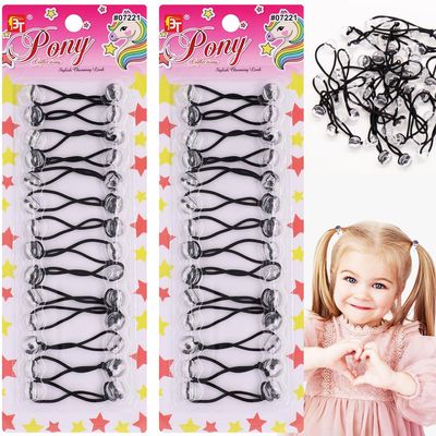 12mm Hair Accessories: 28 Pcs Bubble Twinbead Ponytail Holders with Balls for Kids, Toddlers, and Girls (Clear Assorted)