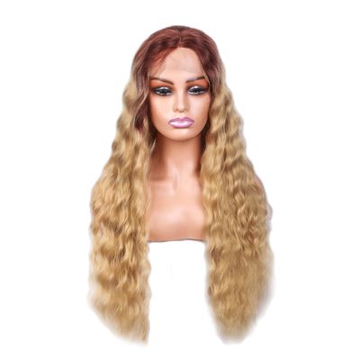 IMMESSHOW Blonde Curly Wig with Bangs Long Wavy Ombre Wigs for Women ( for Daily,Cosplay,Party,Halloween Wig),Ombre Brown,LACE4656-US,58cm