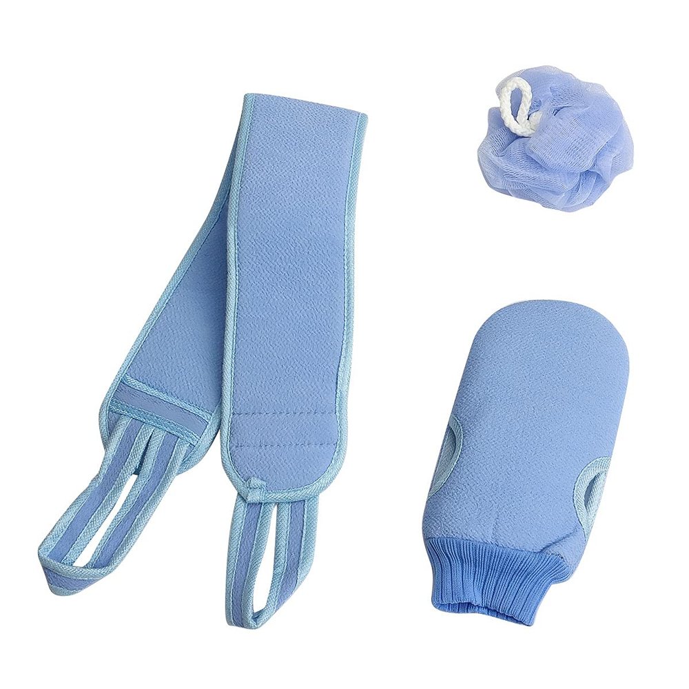 3 Pcs Exfoliating Back Scrubber for Shower, Exfoliating Gloves and Loofah Sponge Set, Body Scrubber Body Brush Set for Men and Women, Deep Clean and Massage Your Body (1 Set, Blue)