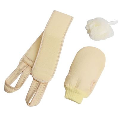 3 Pcs Exfoliating Back Scrubber for Shower, Exfoliating Gloves and Loofah Sponge Set, Body Scrubber Body Brush Set for Men and Women, Deep Clean and Massage Your Body (1 Set, Beige)