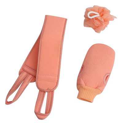 3 Pcs Exfoliating Back Scrubber for Shower, Exfoliating Gloves and Loofah Sponge Set, Body Scrubber Body Brush Set for Men and Women, Deep Clean and Massage Your Body (1 Set, Pink)