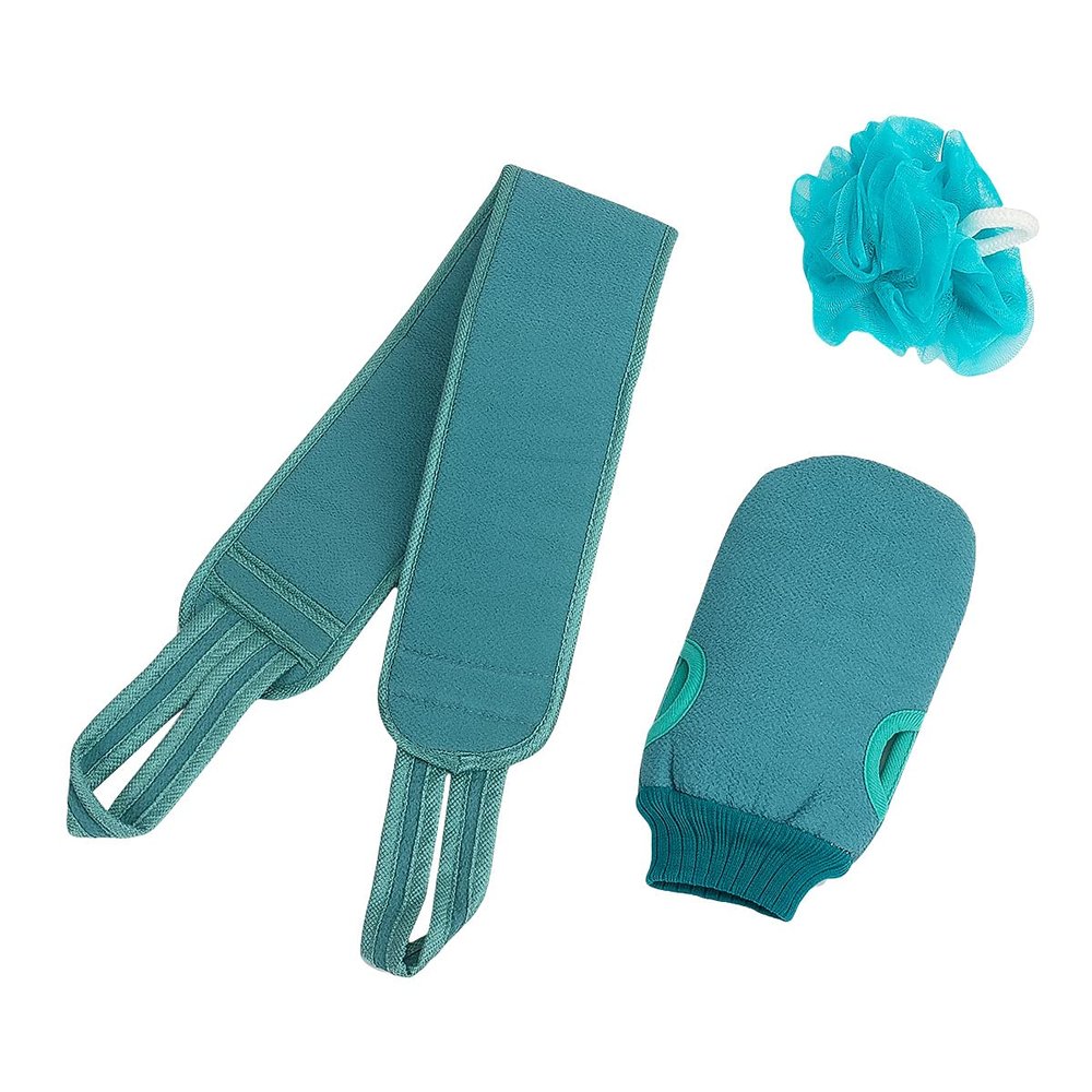 3 Pcs Exfoliating Back Scrubber for Shower, Exfoliating Gloves and Loofah Sponge Set, Body Scrubber Body Brush Set for Men and Women, Deep Clean and Massage Your Body (1 Set, Green)