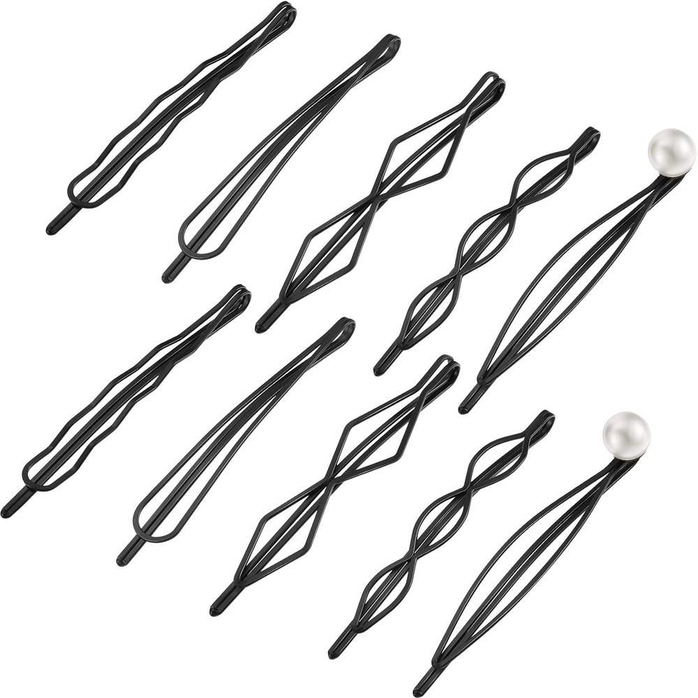 10 Pieces Geometric Metal Hair Clips and Barrettes - Minimalist Hair Accessories for Women and Girls, Wedding, and Styling (Black)