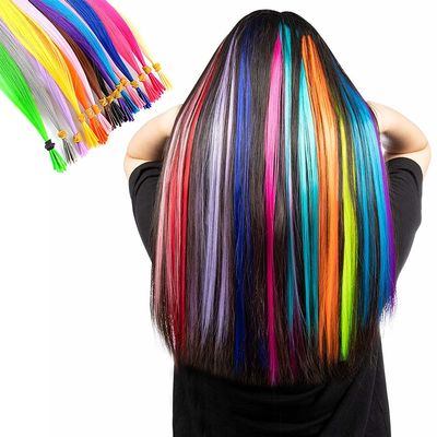 100 Strands 20" Party Colors I Tip Fusion Hair Extensions Kit +100 Micro Beads+ Hook Needle +Plier I-Tip Long Straight Hairpieces Highlight Feather Micro Ring Hair Accessories