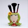 Fine Ceramic Dollymama's by Joey Older, Wiser, Sexier Green Hair Lady with Daisy Flower Makeup Brushes Holder Vase (Makeup Brushes NOT Included), 6-1/8" H view 2