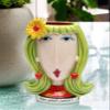 Fine Ceramic Dollymama's by Joey Older, Wiser, Sexier Green Hair Lady with Daisy Flower Makeup Brushes Holder Vase (Makeup Brushes NOT Included), 6-1/8" H view 3