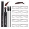 Eyebrow Stamp Stencil Kit, Waterproof Eye Brow Stamp Shaping Kit, Eye Brow Definer & Filling Powder - with 10 Eyebrow Stencils, 2 Brushes for Women (Dark Brown) view 1