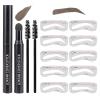 Eyebrow Stamp Stencil Kit, Waterproof Eye Brow Stamp Shaping Kit, Eye Brow Definer & Filling Powder - with 10 Eyebrow Stencils, 2 Brushes for Women (Gray-Black) view 1