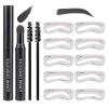 Eyebrow Stamp Stencil Kit, Waterproof Eye Brow Stamp Shaping Kit, Eye Brow Definer & Filling Powder - with 10 Eyebrow Stencils, 2 Brushes for Women (Black) view 1