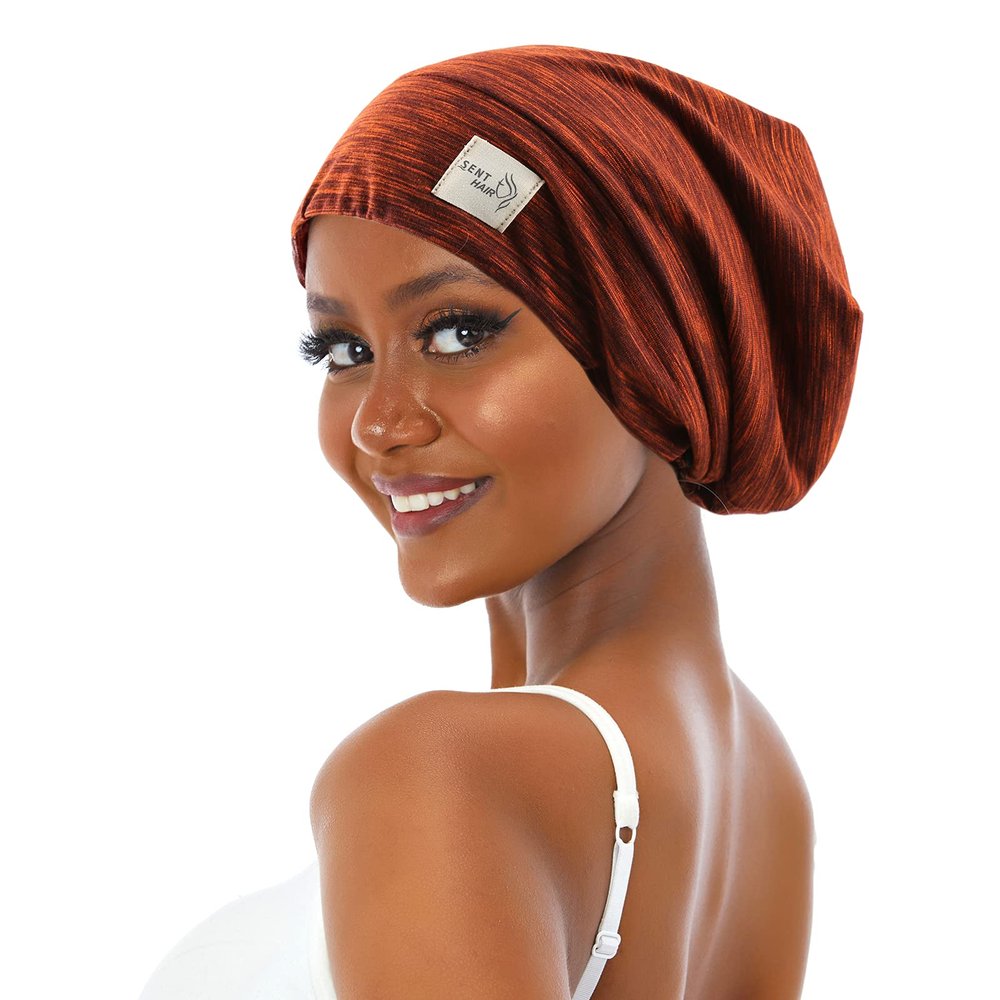 sent hair Satin Lined Bonnet for Women Hair Cover Bonnet Adjustable Night Sleeping Cap Slouchy Beanie for Long Curly Hair,Braids,Dreadlocks(Orange Brown)