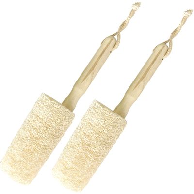 Quekuin Natural loofah loofah Cleaning Brush Stick, Wooden Handle loofah Kitchen Cleaning, Tableware Cleaning, Cup Cleaning 2 Packs