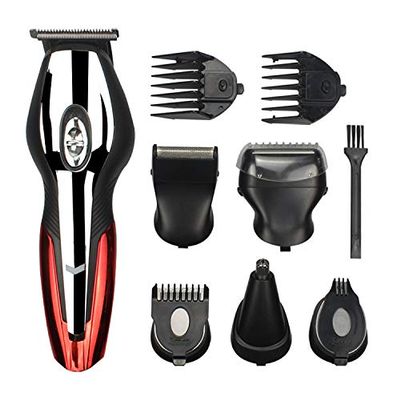 Beard Trimmer, Cordless Hair Clippers Hair Trimmer for Men, Waterproof Body Mustache Nose Ear Facial Cutting Groomer, Electric Shaver 6 in 1 Grooming Kit, (Red)