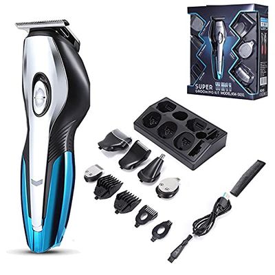 Beard Trimmer, Cordless Hair Clippers Hair Trimmer for Men, Waterproof Body Mustache Nose Ear Facial Cutting Groomer, Electric Shaver 6 in 1 Grooming Kit, (Blue)