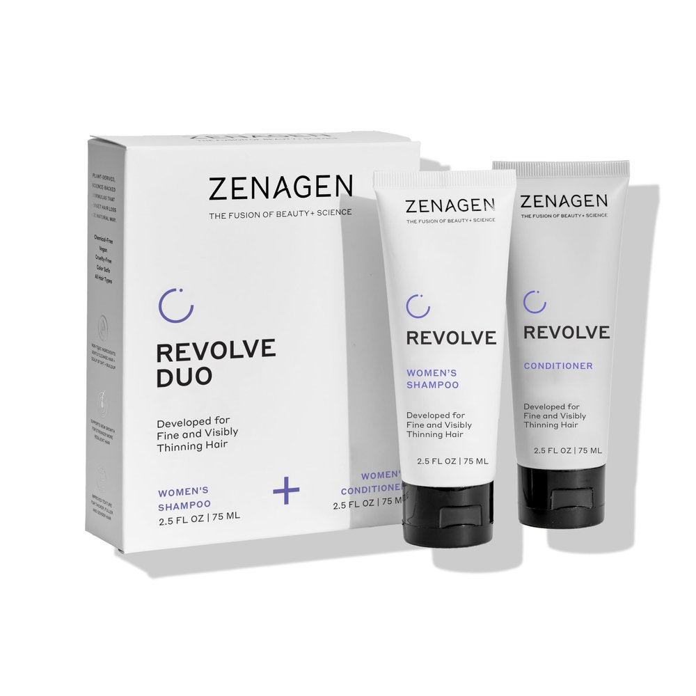 ZENAGEN Revolve Women's Travel Kit | Shampoo + Conditioner for Fine & Visibly Thin Hair, Promotes Thicker Fuller Hair, Plant-Based Formula, Color-Safe, Vegan