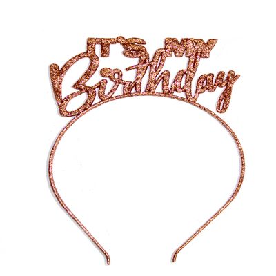 RhinestoneSash Birthday Tiara for Women - Rose Gold Sparkle Its My Birthday Headband - Bday Supplies & Decorations (mybday) rsg glt