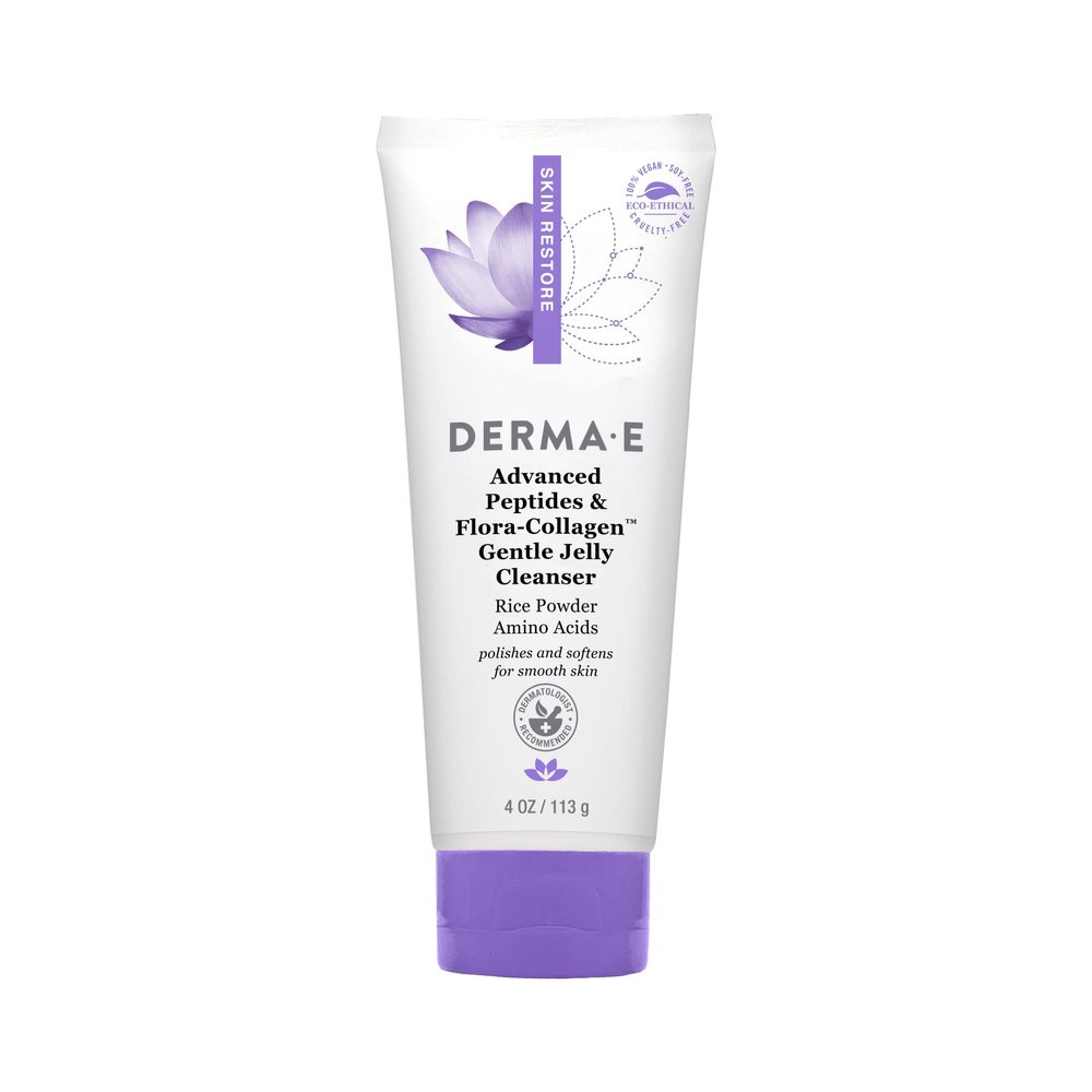 Derma E Advanced Peptides and Vegan Flora-Collagen Gentle Jelly Cleanser Cleansing Face Wash Brightens, Hydrates and Reduces Appearance of Facial Lines and Wrinkles, 4 Oz