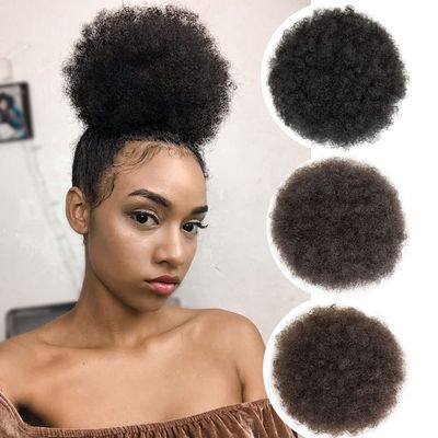 MOONSHOW Afro Puff Drawstring Ponytail Extension for Black Women Short Afro Kinky Curly Hair Bun Ponytail Extension Synthetic Hair Pieces Afro Puff Ponytail for Natural Hair (#1B Natural Black)