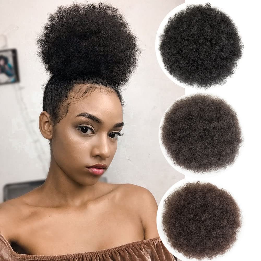 MOONSHOW Afro Puff Drawstring Ponytail Extension for Black Women Short Afro Kinky Curly Hair Bun Ponytail Extension Synthetic Hair Pieces Afro Puff Ponytail for Natural Hair (#1B Natural Black)