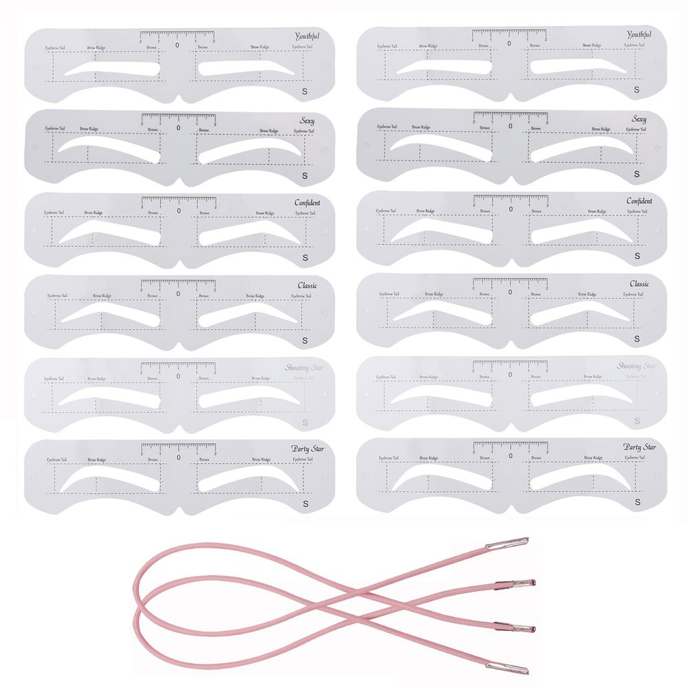 12 Pieces Reusable Eyebrow Stencil, Eyebrow Template with Elastic Band for Beginners6 Styles clear