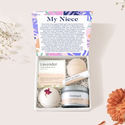 Dear Ava Spa Gifts for Women - Organic Self Care luxury Anti Stress Relaxing Bath and Body Kit Set Basket Box for Her with Heartfelt Card - Birthday Holiday Gift for Niece