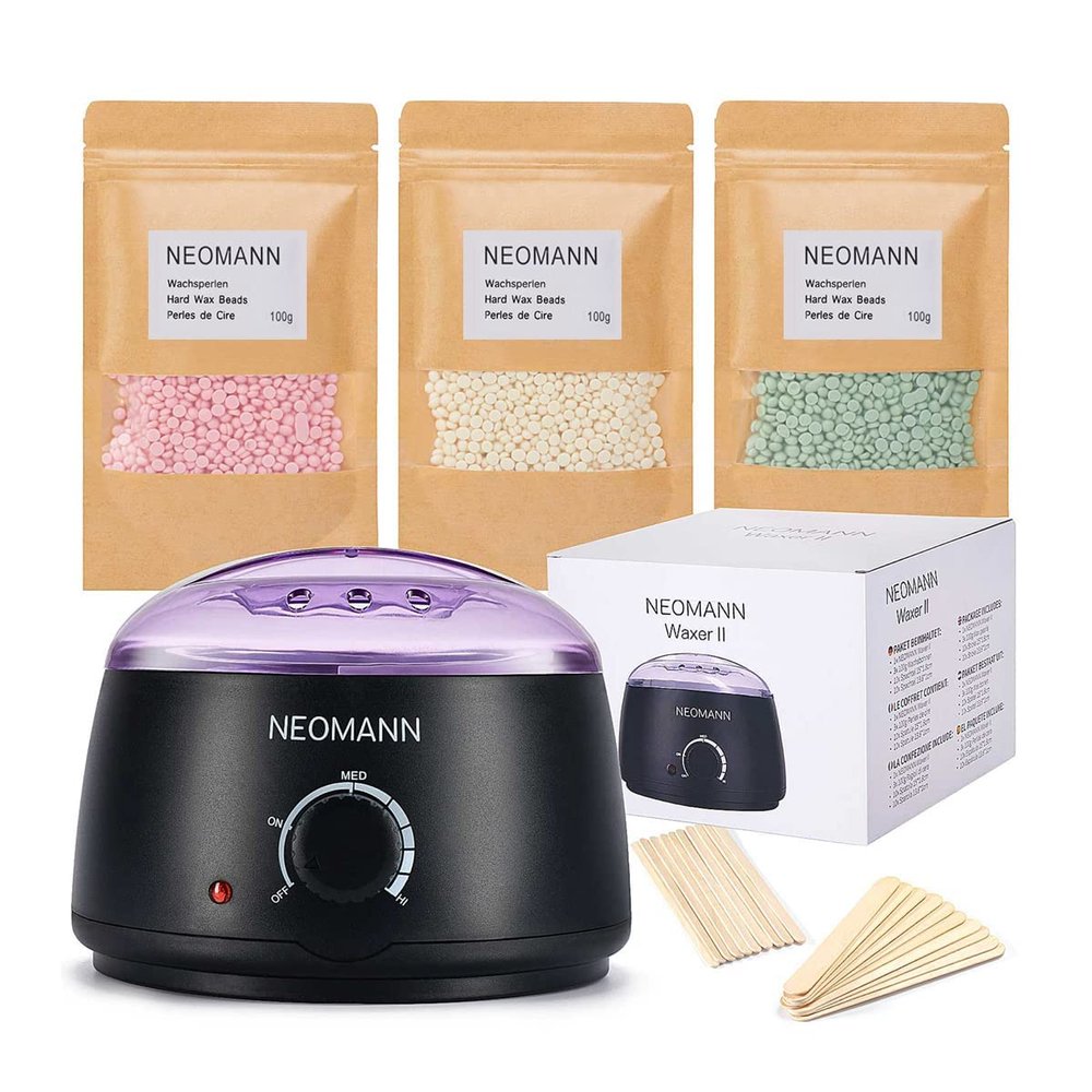 NEOMANN Waxer II Waxing Kit for Women and Men Non-Sticky, Teflon-Coated - Wax Warmer for Hair Removal incl. 300g Wax Beads, 20 Spatulas
