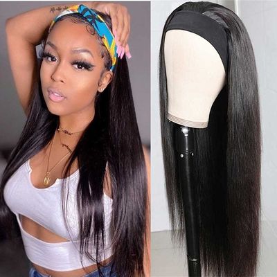 Joybom Headband Wig Human Hair Glueless Straight Wig None Lace Front Wigs Brazilian Virgin Hair Machine Made Human Hair Wig Headband Wigs for Black Women 10-30inch