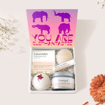 Dear Ava Spa Gifts for Women - Organic Self Care luxury Anti Stress Relaxing Bath and Body Kit Set Basket Box for Her with Heartfelt Card - Funny Elephantastic Gift