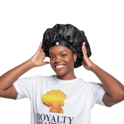 Royalty Headwear Silk Satin Bonnet for Women - Jumbo Non-Slip Satin Hair Bonnet for Sleeping, Bath - Adjustable Satin Cap Silk Hair Bonnet - Black