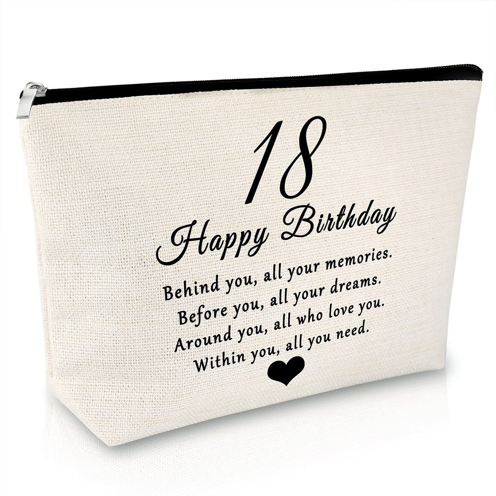 18th Birthday Gifts for Girls Daughter 18 Year Old Birthday Gift Makeup Bag for Women Best Friend Cosmetic Bag Happy 18th Birthday Gift for Adult Sister Bestie Niece 18th Bday Gift Zipper Travel Pouch
