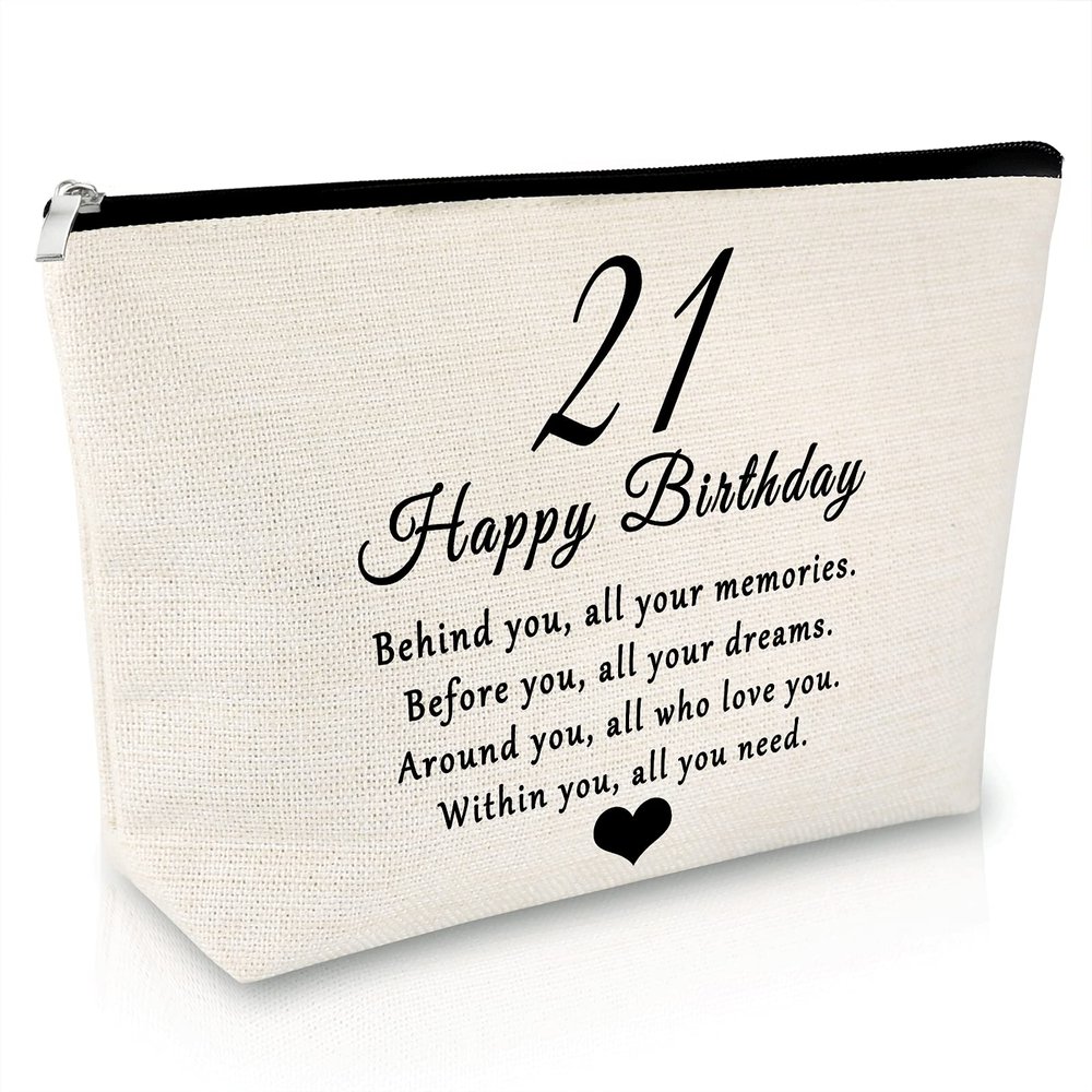 21st Birthday Gifts for Girls Daughter Makeup Bag 21 Year Old Birthday Gifts Ideas Friendship Gift for Women Best Friends Besties Cosmetic Bag Happy 21st Birthday Gift for Sister Niece Travel Pouch