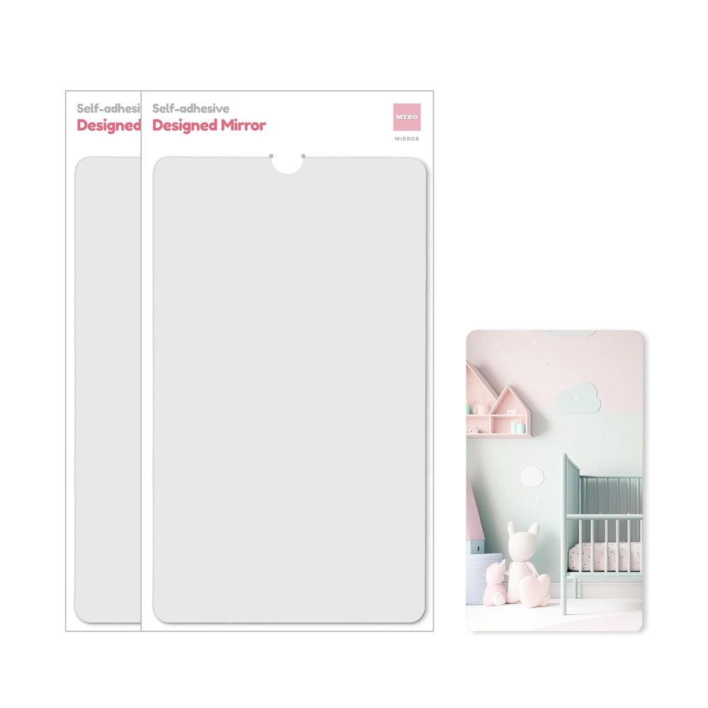 2PCS MYRO Self-Adhesive Designed Mirror 7" x 12 Shatterproof Locker Mirror Shower Bathroom Mirror with Strong Adhesive Tapes, Ideal for School Classroom Playroom Office Camping, 3.5OZ, Square