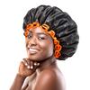 mikimini Extra Large Black Shower Caps Pack of 2 for Women and Men Thick Long Hair Braids, Reusable Waterproof Double Layers XL Bathing Hair Cap with Vibrant Orange Edge (Black) view 1