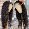 136 Water Wave Curly Transparent Lace Front Human Hair Wig Pre Plucked Lace Frontal Wig For Black Women Bleached Knots Free Part Glueless Brazilian Hair Remy 150% Density 18" view 1