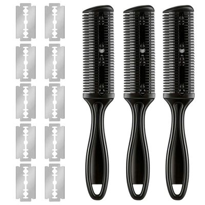 Bticx 3 Pieces Razor Comb with 10 Pieces Razors, Hair Razor Combs Double Hair Cutting Comb with 10 Stainless Steel Blade, Hair Thinning Comb Slim Haircuts Cutting Tool