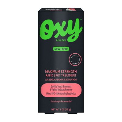 Oxy Rapid Acne Spot Treatment For Face & Body, Maximum Strength 10% Benzoyl Peroxide Acne Blemish Cream Medication for Acne and Blackheads, Prebiotic Pimple Cream for Acne Prone Skin Care, 1 oz