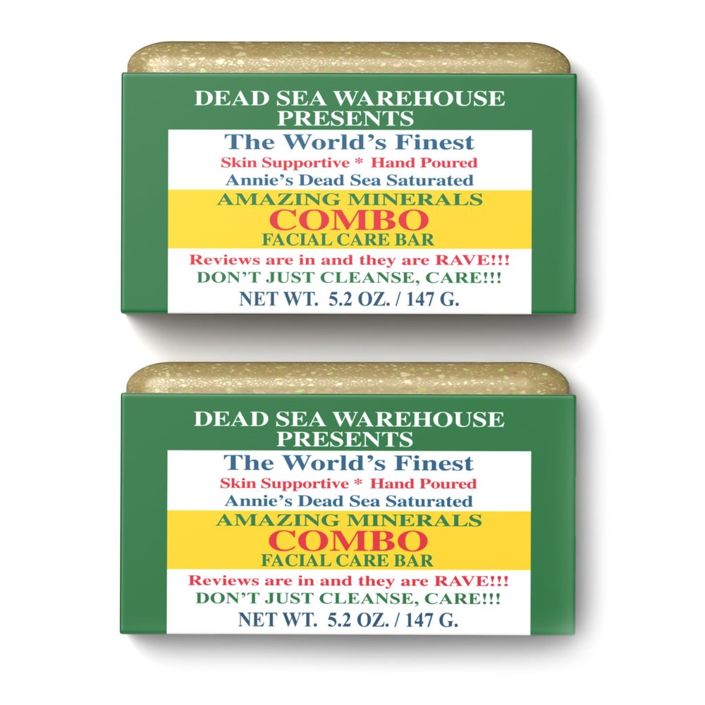 Dead Sea Warehouse - Dead Sea COMBO Facial Care Bar - Face Soap for Women and Men - Clarifying Dead Sea Mud & Salt Soap for Combination Skin, Handmade & Unscented, 5.2 oz - 2 Pack