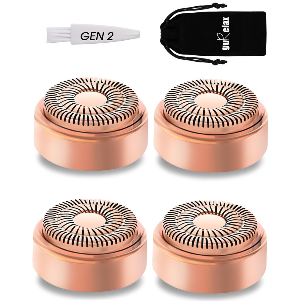Replacement Heads for Finishing Touch Flawless Facial Hair Remover Device for Women, Replacement Blades for Flawless Replacement Heads Gen 2, 18k Gold with Gurelax Flannel Bag (4)