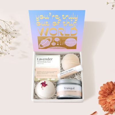 Dear Ava Spa Gifts for Women - Organic Self Care luxury Anti Stress Relaxing Bath and Body Kit Set Basket Box for Her with Heartfelt Card - Out of World Funny Gift